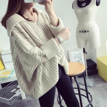 2016 New woman Winter Coat Sweater Thickening Set Head Winter Clothing Korean Winter Dress Tide Student Batwing Sleeve Pullovers