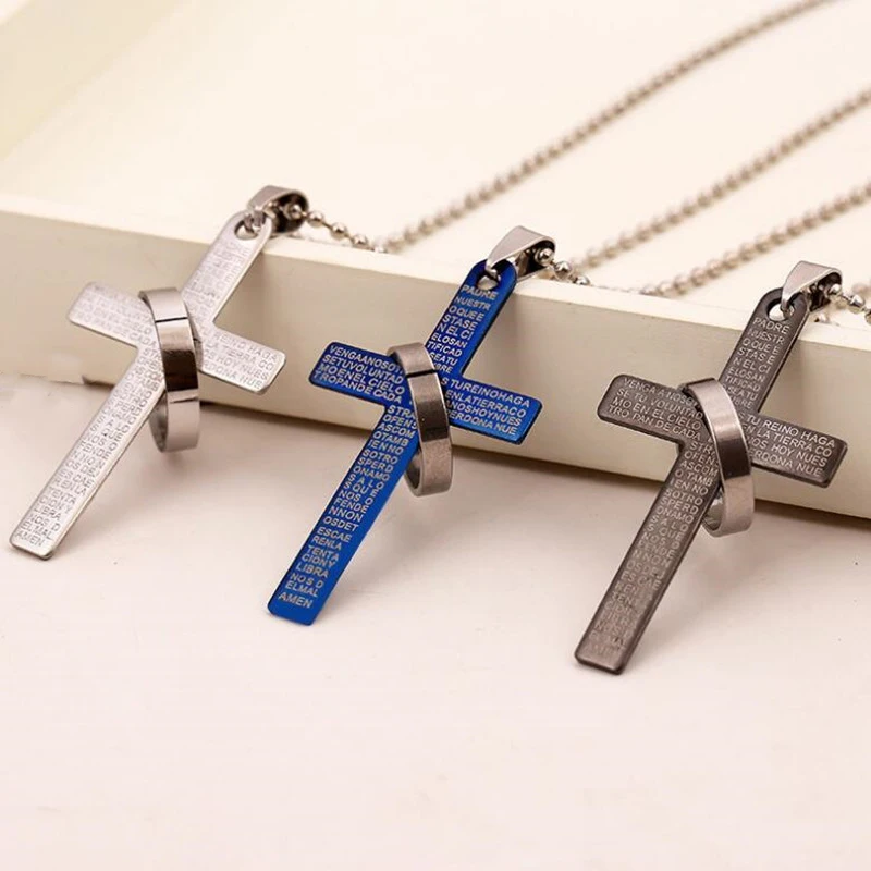 

1pcs Men Stainless Steel Necklace Christian Bible Prayer Cross Pendant Necklace for Women Men Couple Jewelry colgante hombre