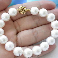 Z4494 настоящее+ " 12 мм белый круглый пресной воды культивированный жемчуг браслет благородный стиль естественно прекрасно jewe быстрая