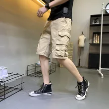 Летние мужские свободные повседневные шорты Карго из хлопка больших размеров с несколькими карманами в стиле сафари мужские шорты Уличная одежда