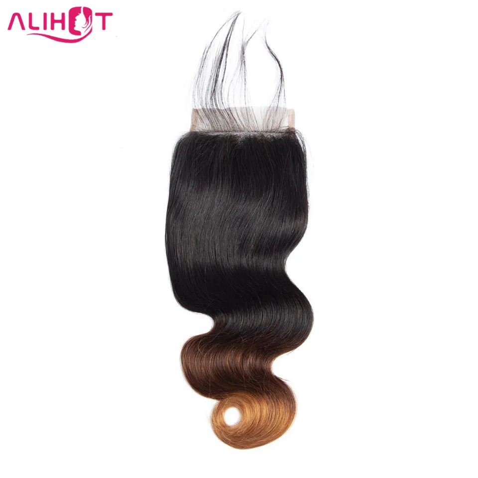 

Ali Hot Ombre 1b/4/27 Lace Closure Brazilian Body Wave Closure Tone Remy Hair 100% Human Hair
