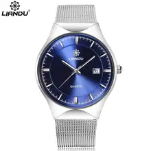 LIANDU brand luxury men quartz watch stainless steel mesh strap ultrathin dial calendar clock relogio masculino carnival mechanical men watch phase moon leather strap double calendar stainless steel multi function clock relogio masculino