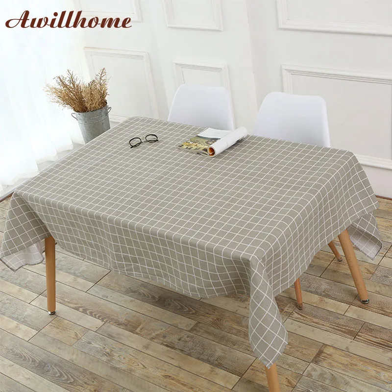 Awillhome 11Size Gray Tablecloths Plaid Home Rectangle Tablecloths Linen Modern Dining Table