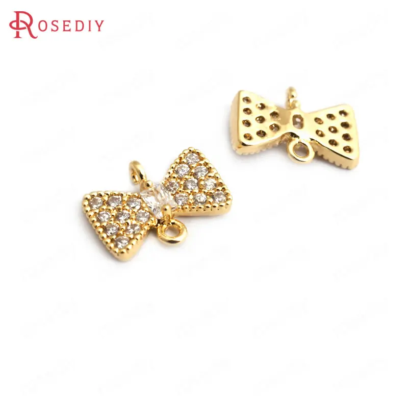(34923)4PCS 11.5x9MM 24K Gold Color Brass with White Zircon 2 Hole Bow Knot Connect Charms Pendants Accessories Jewelry Findings | Украшения