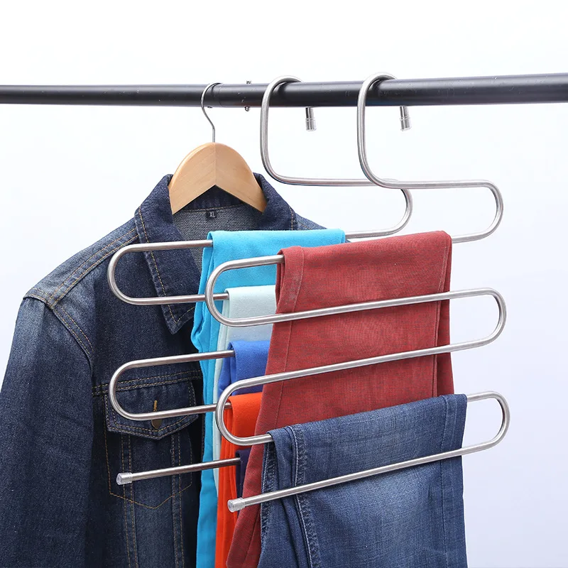 S-образная Многофункциональная вешалка для брюк 5 слоев подвесная вешалка для одежды из нержавеющей стали подвесная стойка многослойная стойка для хранения шкафа