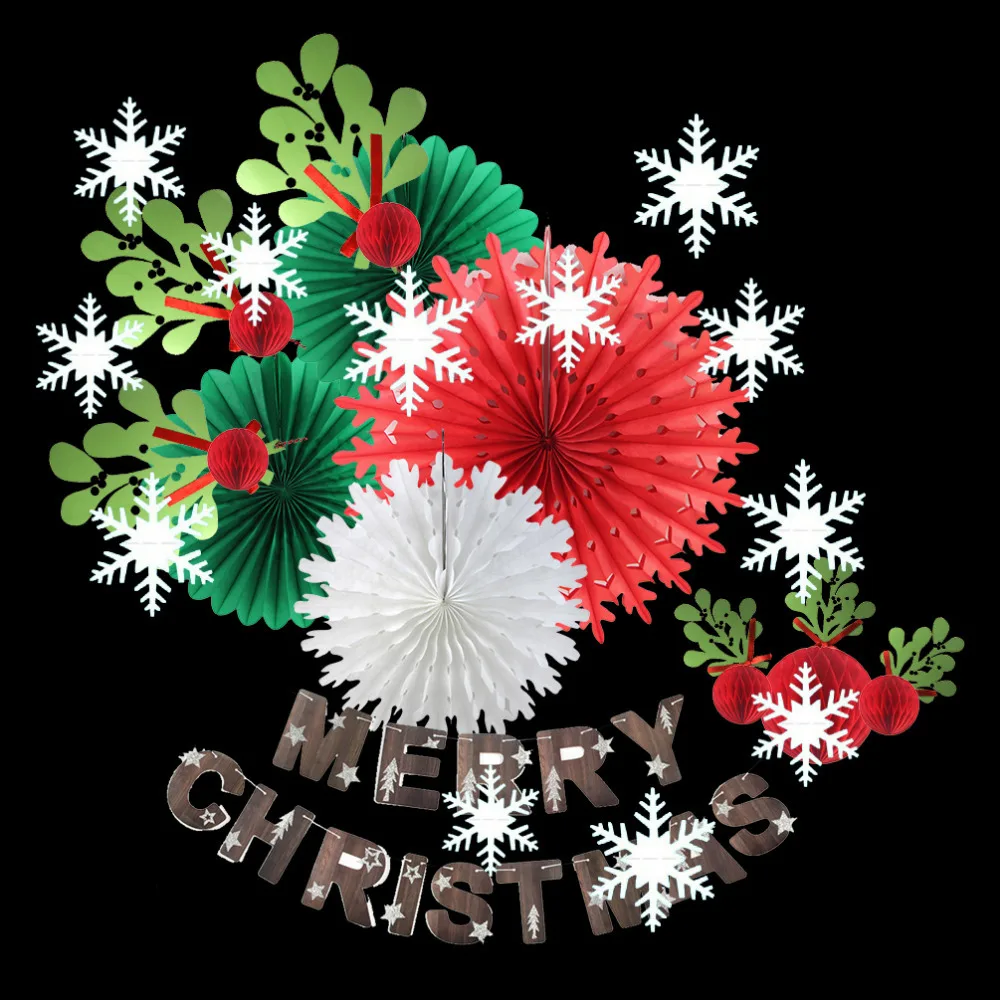 

13pcs/set Christmas Paper Decoration Kit Snowflake Fans Garland Banner Paper Crafts Hanging Decoration Romantic Adornment