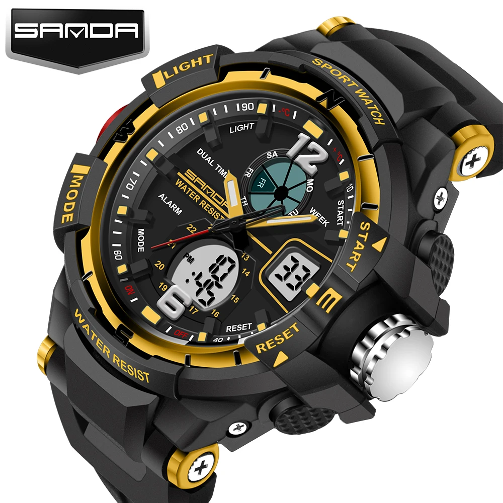 Acheter Sanda Vente 2018 Nouvelle Marque De Mode Montre Hommes G de Style Étanche Sport Militaire Montres S choc Hommes De Luxe Quartz Led Numérique