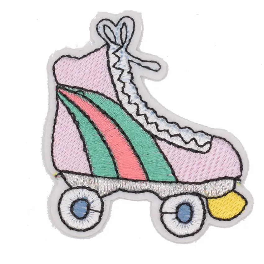 

Rainbow Roller Skate Patch Roll Rink Skating Shoe Patch Lady Biker Jacket T shirt Patches Iron on Embroidered Badge Sign Costum