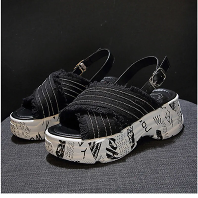 

Gladiator Platform Sandals Women 2019 Women's Shoes Fashion Print Platform Sandals Summer Beach Sandals Size 35 36 37 38 39