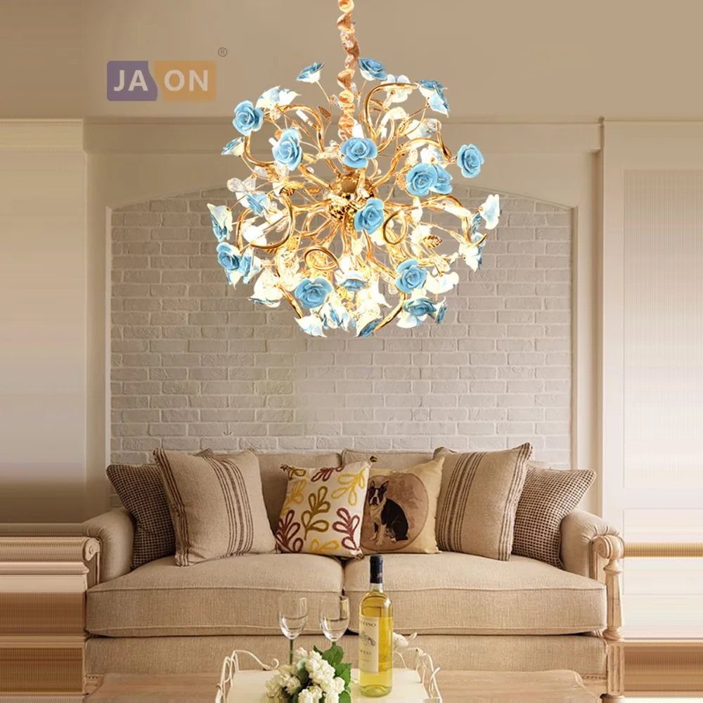 

g4 led Postmodern Iron Ceramic Flower Crystal Chandelier Lighting Lamparas De Techo Suspension Luminaire Lampen For Foyer