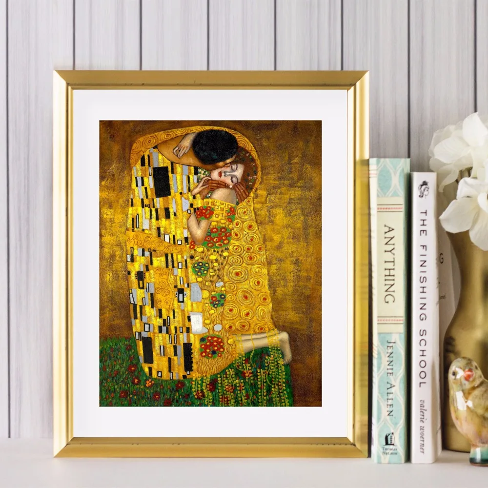 Классическая художественная живопись Gustav Klimt Kiss, печать на холсте, художественный плакат, Настенный декор, картины для комнаты, дома, декоративная шелковая ткань, без рамки