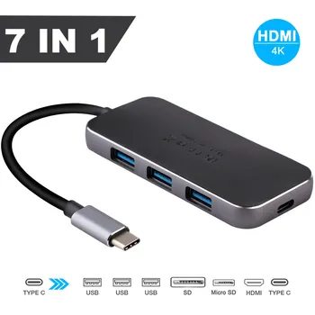 

Hot 7 in 1 Multi Port Type C Adaptor Type C Hub HDMI TF Card Reader 3 USB 3.0 Ports for Macbook