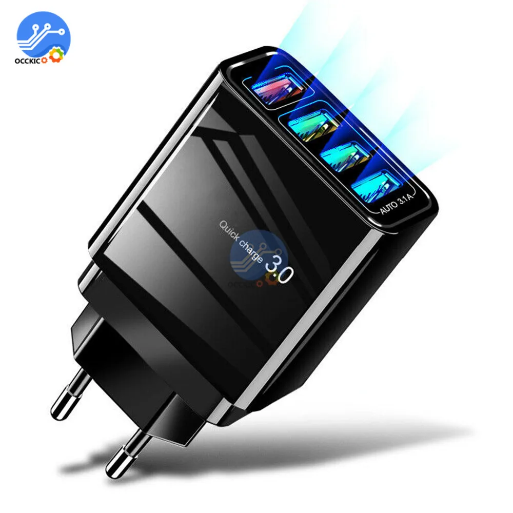 

Quick Charge QC3.0 4 USB Port UK US EU Charger Universal Wall USB Fast Charger Adapter for iPhone Samsung Xiaomi