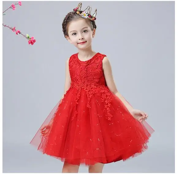 

Girls Pageant Formal Dresses 2017 Lace Flower Gauze Christmas Gowns Girls Princess Tutu Dress Kids Birthday Wedding Dresses Red