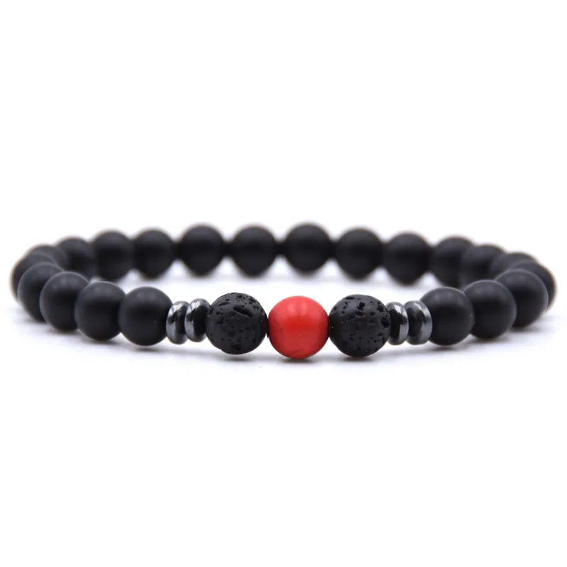 

RIEEW 8mm Ball Disco Charm Women Bracelet Black Matt Stone Bead Bracelet Men's Jewelry Natural Lava Bracelet Buddha For Male Hot