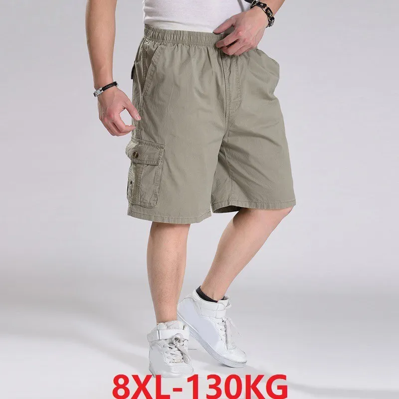 Стиль сафари, летние мужские большие размеры, большие 8XL, карго шорты с карманами, 10XL, тянущиеся, хлопковые, 130 кг, 6XL, повседневные домашние свободные шорты