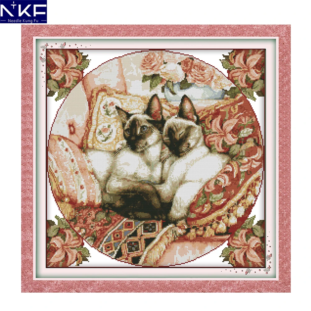 

NKF Sleepy cats animal style cross stitch kits patterns handcraft needlework painting Chinese embroidery kit for home decoration
