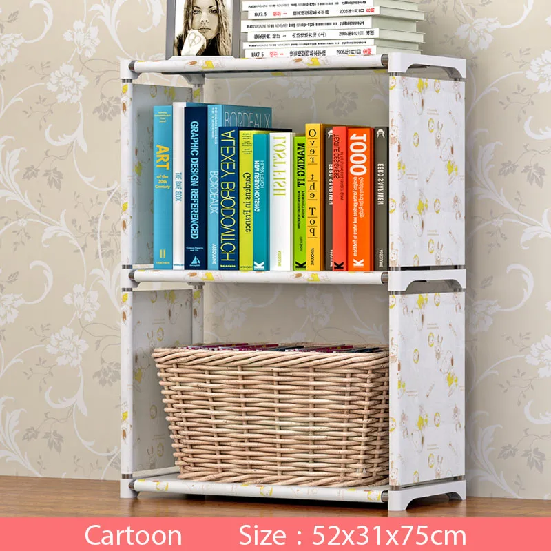 Multi-layer Simple Bookshelf Non-woven fabric organizer storage cabinet Assembly wall shelf bookcase home living room Furniture - Цвет: 3L-L-Cartoon