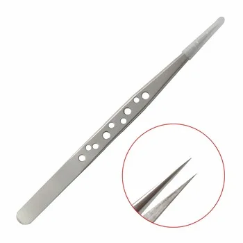 YZWLE 1Pc Straight Tweezers Of Hollow-Out Design, Ultra Rigidity Fine Point Anti-Static Stainless Steel Tweezers Makeup Tool