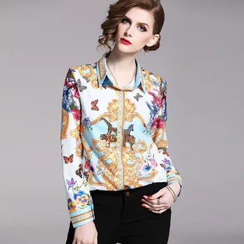 

Spring Summer Chiffon Shirts Long Sleeve Women Runway Casual Blouse Tops Blusas Femininas Floral Print Ladies Office Shirt NO918