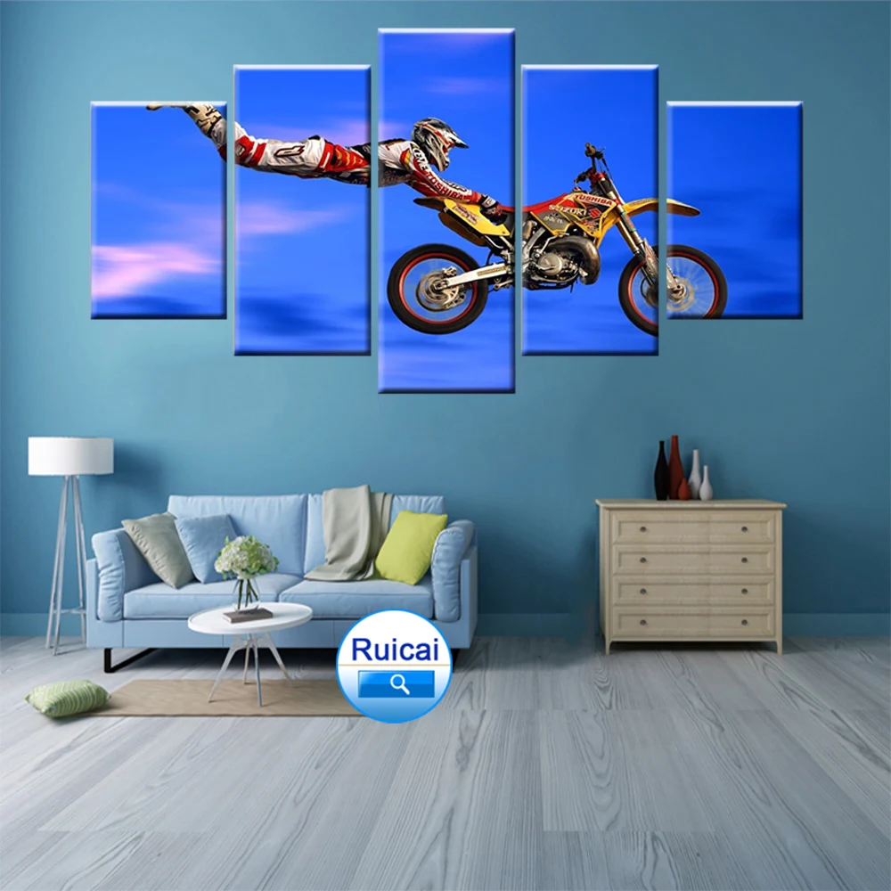 

Modern canvas HD printing freestyle motocross Superman picture landscape poster home decoration wall art painting 5 piece frame