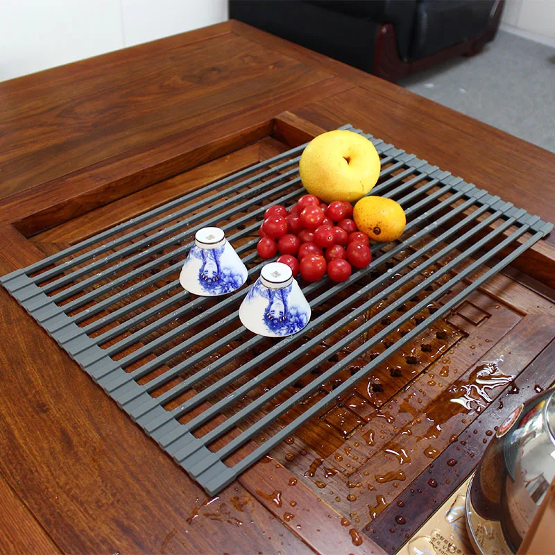 

Kitchen Storage Dish Cup Roll Folding Drain Silicone Drying Rack Holder Organizer Drainer Tray Tableware Water Drainning Tool