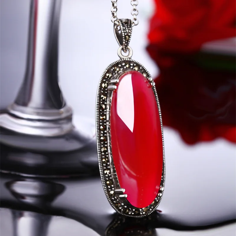 Настоящее чистое серебро 925, рубиновый кулон для женщин, натуральный драгоценный камень, удлиненная Подвеска для свитера, цепочка, Colgantes Mujer