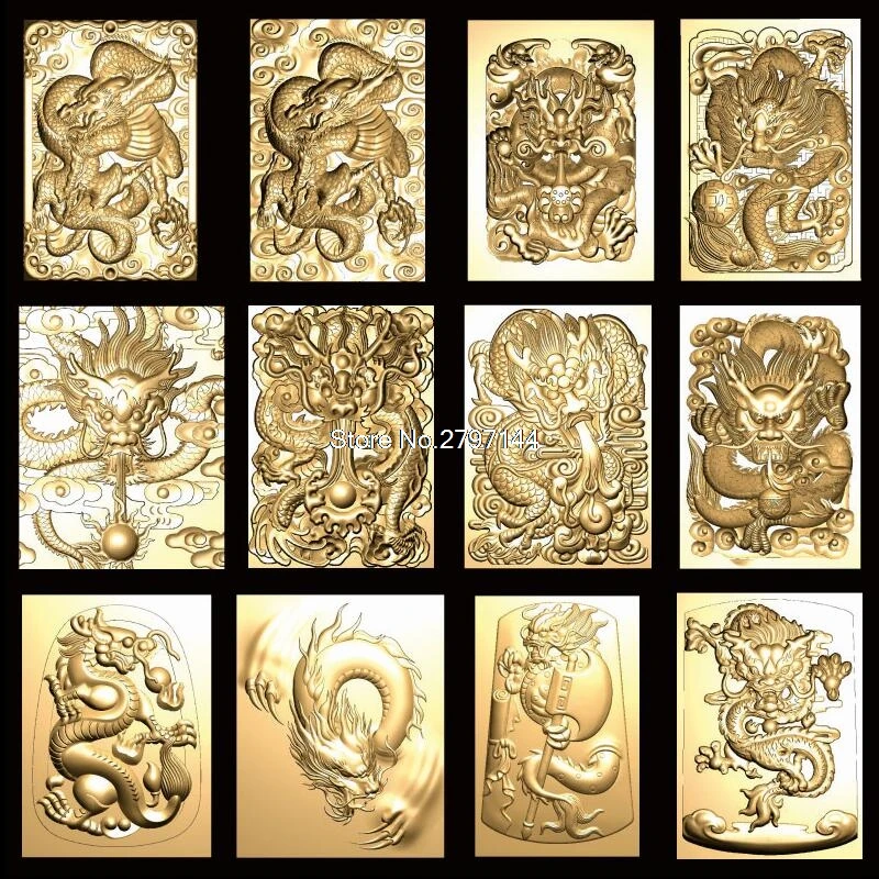 36 pcs dragon cards 3d model STL relief for cnc STL format 3D printing model source file stl relief artcam vectric aspire
