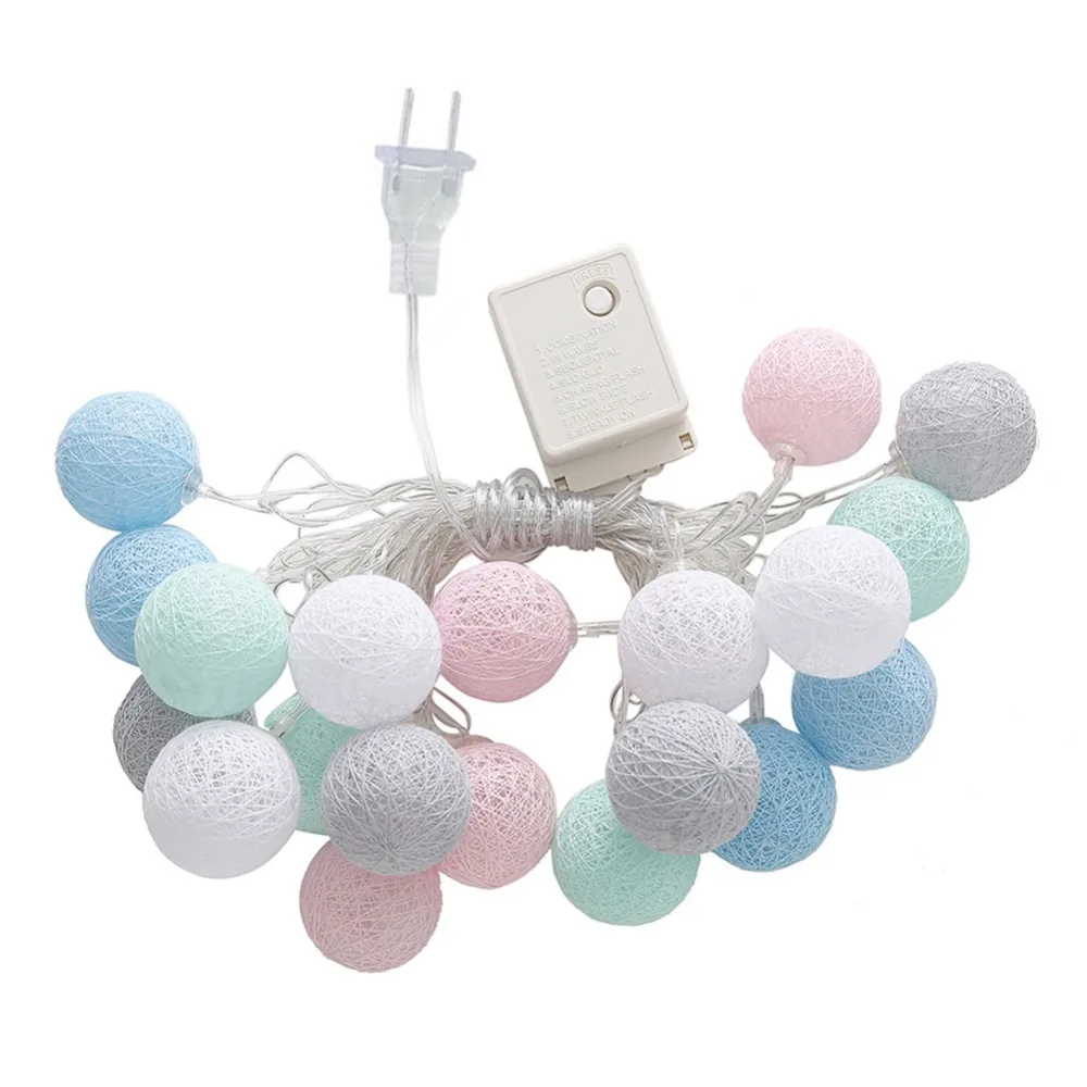 

20 LEDs Christmas Decorative Cotton Ball String Light Warm White EU/US Plug XMas Decoration Lighting Party Wedding Supply Light