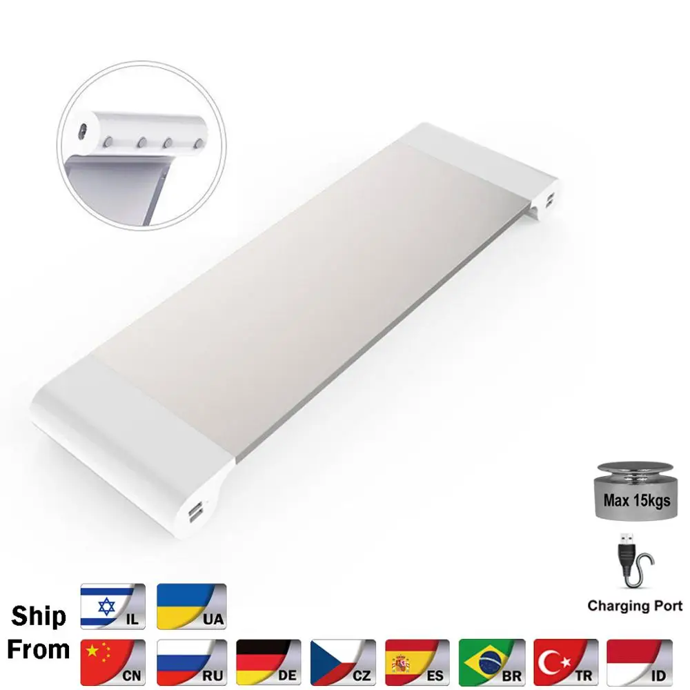  Aluminum Desktop Monitor Notebook Laptop Stand Space Bar Non-slip Desk Riser with 4-ports USB charg