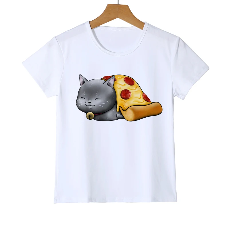 

New Fashion Pizza And Cat Design Kids T-Shirt Short Sleeve Boys/Girls/Baby TopsTee Novelty Cute Cat Printing Tee Shirts Z21-1