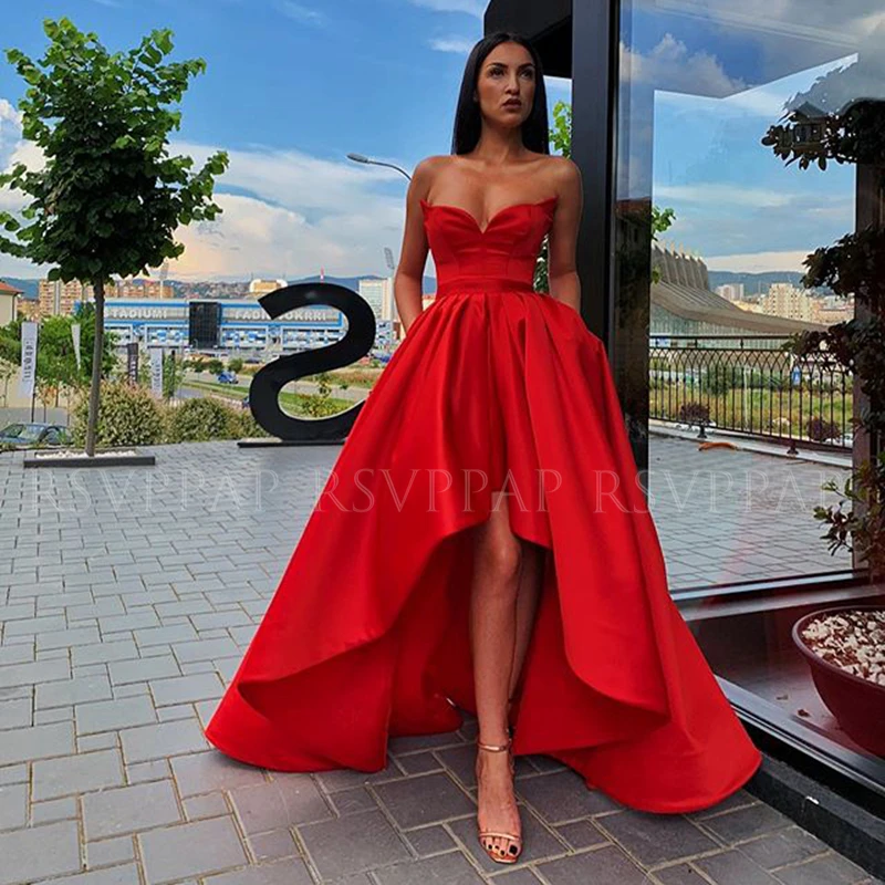 Простое длинное вечернее платье дешевые короткие спереди длинные сзади красные атласные женские вечерние платья в арабском стиле