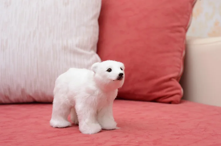 Милый маленький моделирование Polar bear игрушки Ремесленная Смола и мех белый полярный медведь куклы подарок около 20x8x14 см 0835