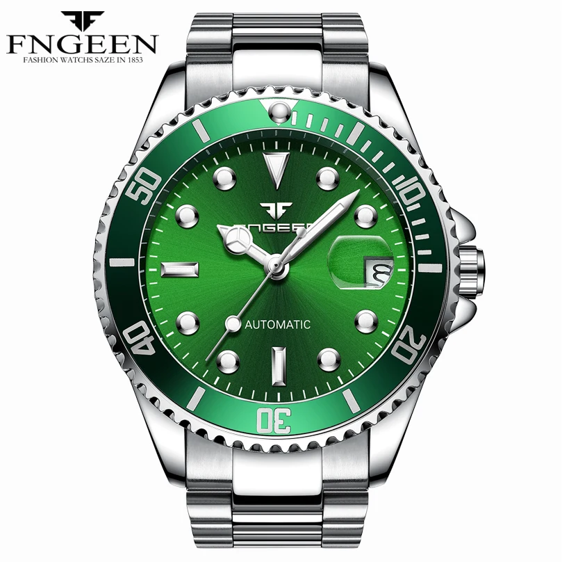 Известный роскошный спортивный бренд FNGEEN автоматические механические мужские часы зеленый черный синий вода призрак сталь нейлоновый ремешок Мужские наручные часы
