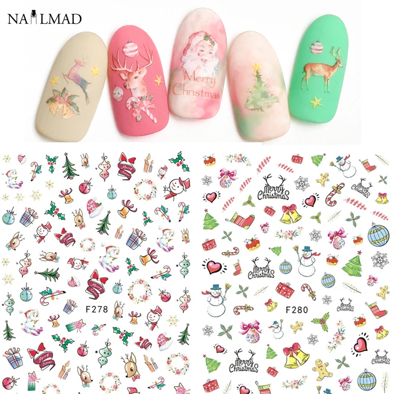 

1pc 3d Nail Stickers Christmas Cartoon Adhesive Sticker Xmas Snowman Nail Art Sticker Decals Arrow Kitten