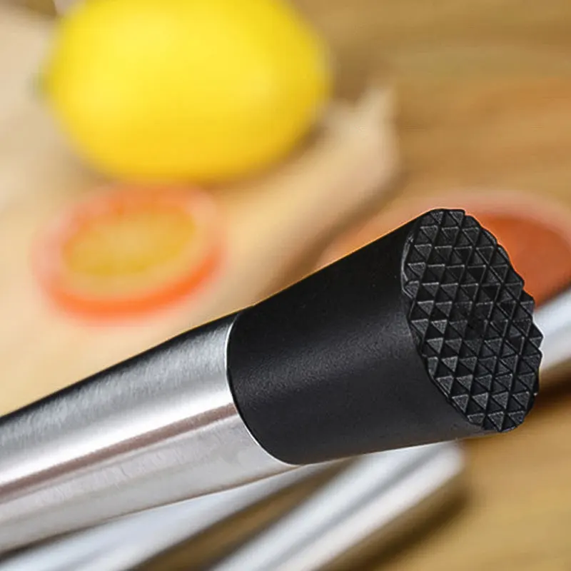 Stainless Steel Cocktail Muddlers Grooved Nylon Head Professional Bar Accessories