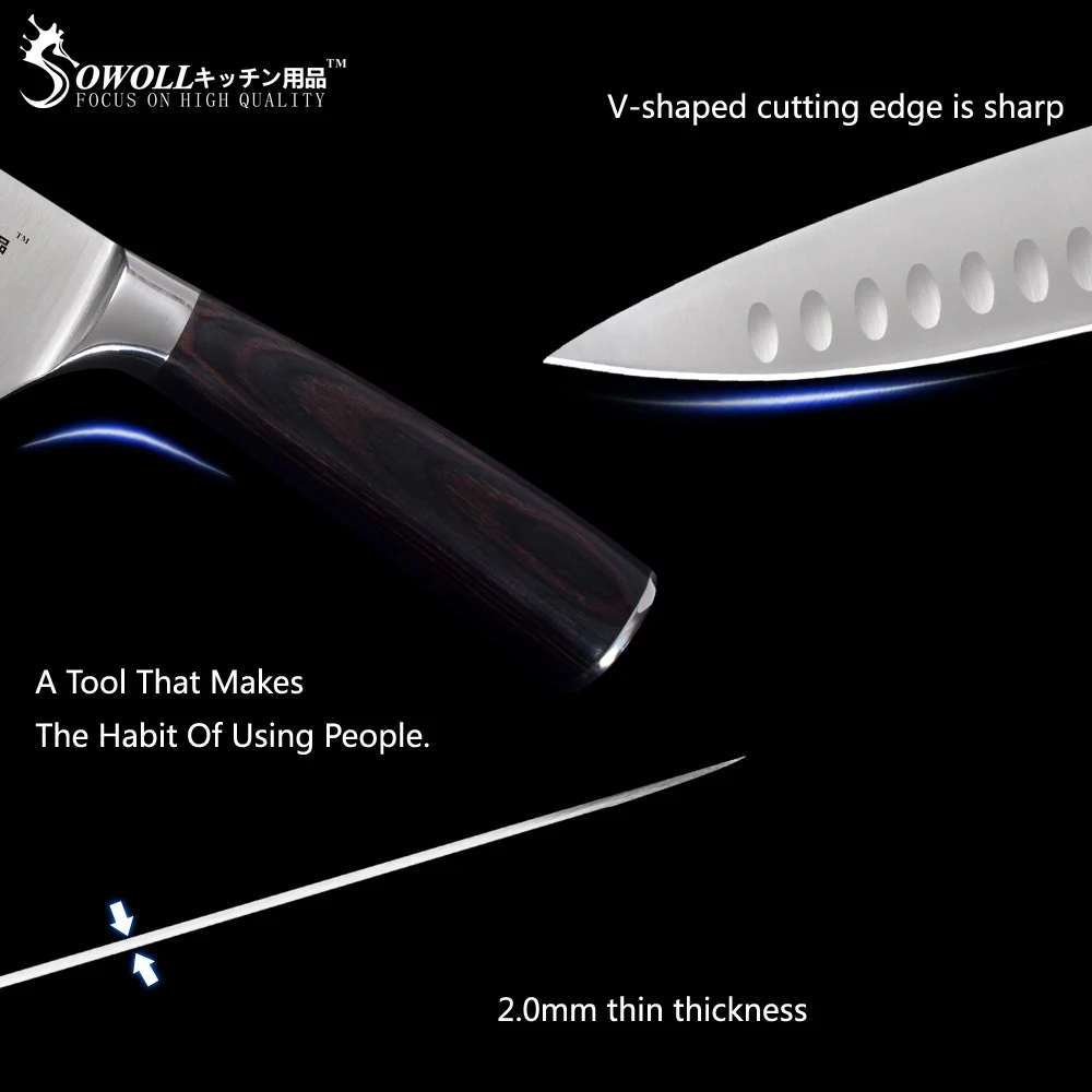Sowoll нож шеф-повара из нержавеющей стали 8 ''хорошая прочность острое лезвие Нескользящая ручка нож кухонные гаджеты Инструменты для приготовления пищи аксессуар