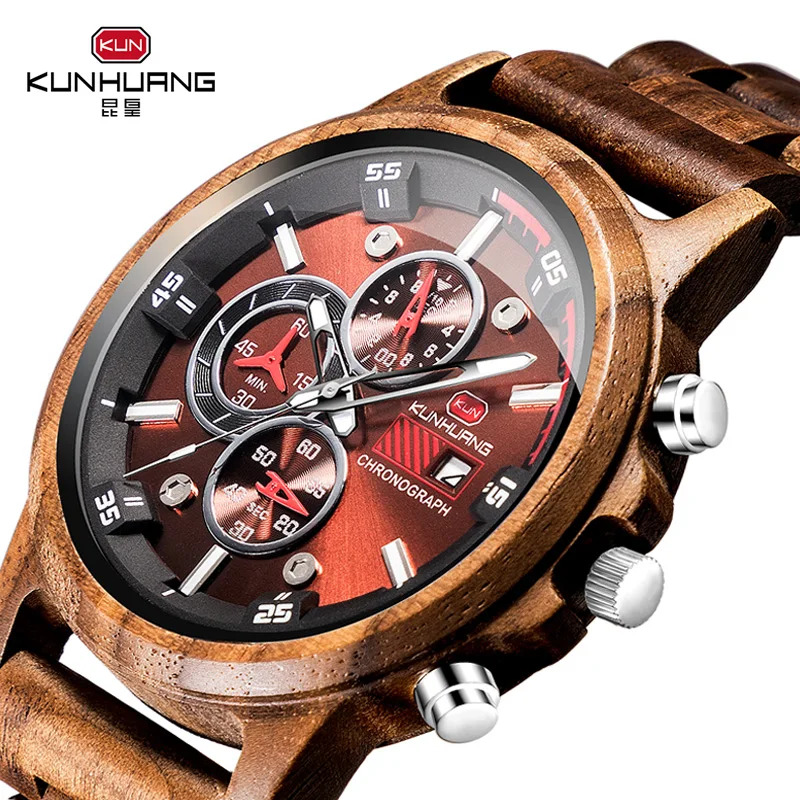

Handmade Men Wood Watch Casual Wooden Watch Luxury Sport Date Chronograph Wooden Wristwatch Drop Shipping Wood Wrist Man Clock