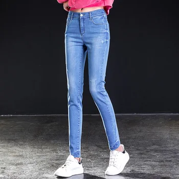 

Shangege women skinny jeans blue thin new lady high waist pencil trousers for spring summer free shipping