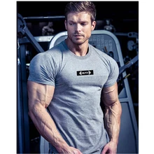 Новинка, Мужская хлопковая футболка с коротким рукавом, футболка для тренажерного зала, фитнеса, тренировок, мужская летняя футболка для пробежки, тренировок, с принтом, с круглым вырезом, тонкие футболки, топы