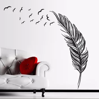

Wall Sticker Vinyl Birds Flying Feather Bedroom Home New Design Feather Decor Wall Art Mural Removable Bedroom Wallpaper AY529