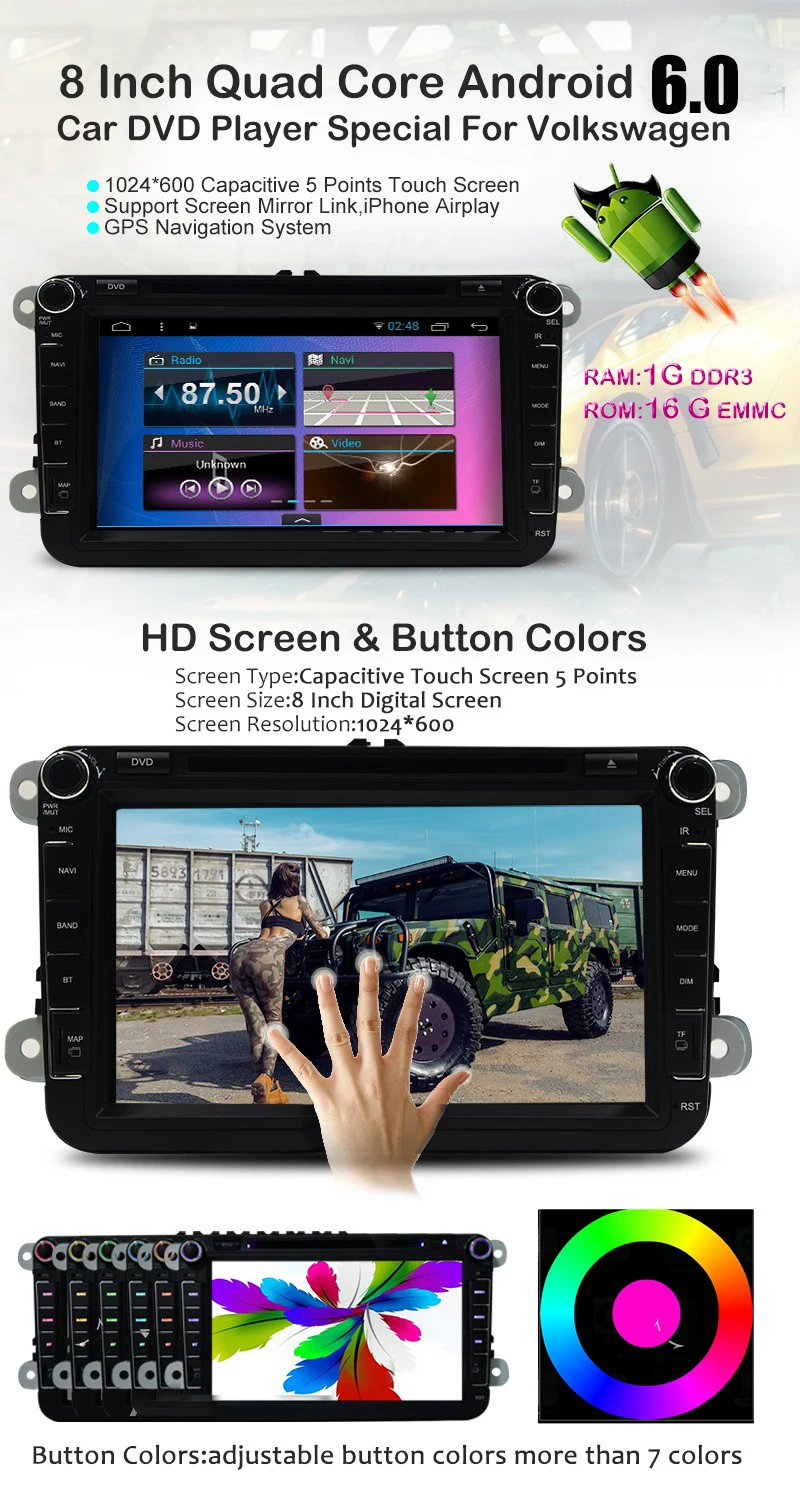 Perfect Free Camera Quad Core Android 9.0 2 Din Stereo 1024X600 Car DVD Player for Volkswagen Golf Plus Polo EOS (DTV DAB+ Optional) 1 Perfect Free Camera Quad Core Android 9.0 2 Din Stereo 1024X600 Car DVD Player for Volkswagen Golf Plus Polo EOS (DTV DAB+ Optional) 1