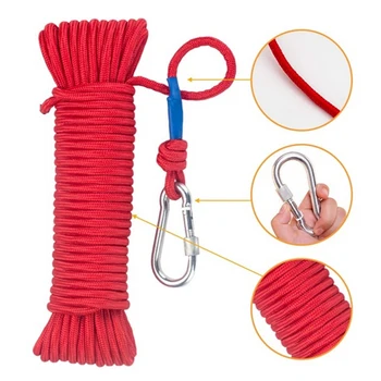 

20m Safe Hiking Nylon Rope High Strength Braid Rope with Carabiner Safety Lock Outdoor Mountain Climbing Equipment