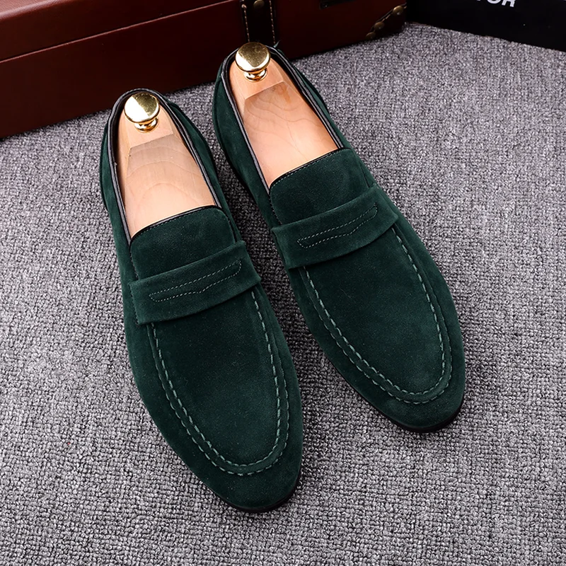 

QWEDF Brand New 2019 Black Men Loafers Shoes Luxury Slip-on Moccasins Casual Men Shoes Suede Leather Men's Flats Shoes G3-75