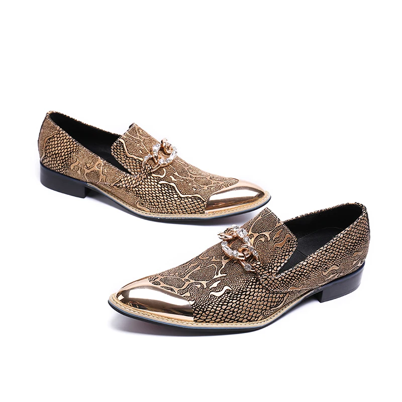 Christia Bella/Мужские модельные туфли в британском стиле, стразы, золотистая официальная обувь из натуральной кожи, модные свадебные туфли-оксфорды в деловом стиле