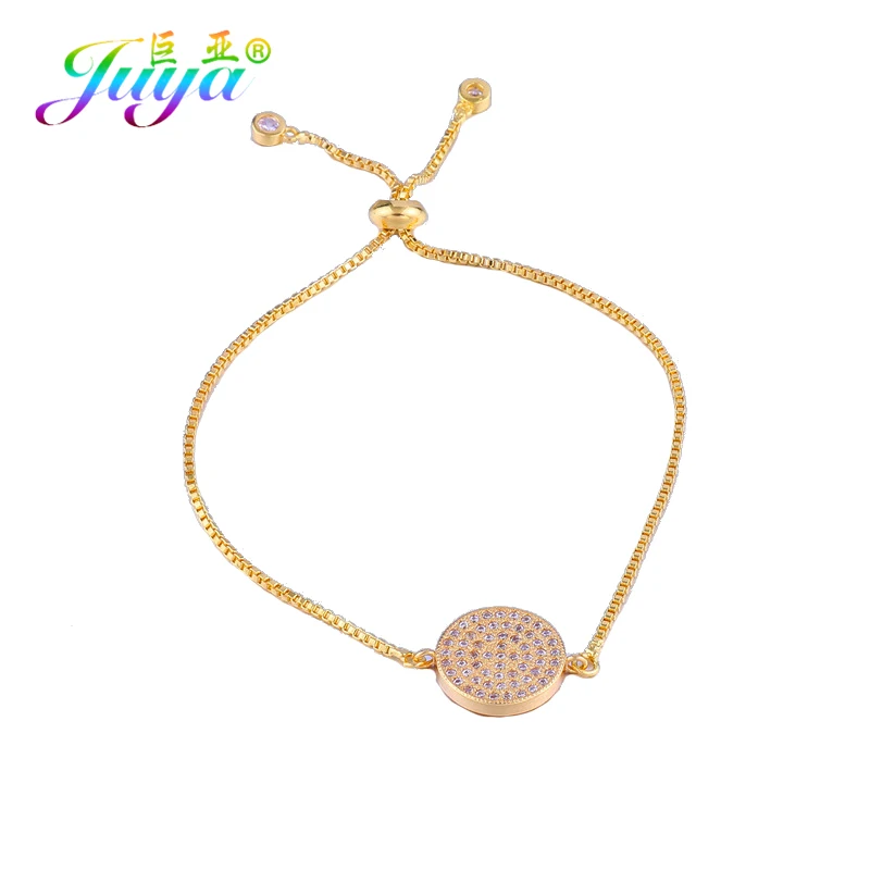 

Juya New Year's Gift Micro Pave Zircon Christmas Festival Disc Charm Bracelets For Women Kids Mama Adjustable Chains Bracelets