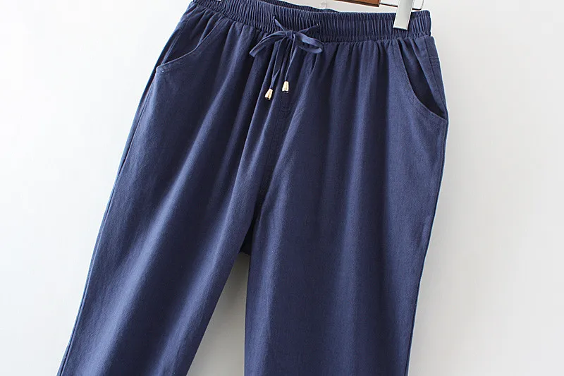 Весенне-летние прямые брюки размера плюс 4XL, женские хлопковые льняные штаны на шнуровке, тонкие повседневные брюки, женская одежда C4369