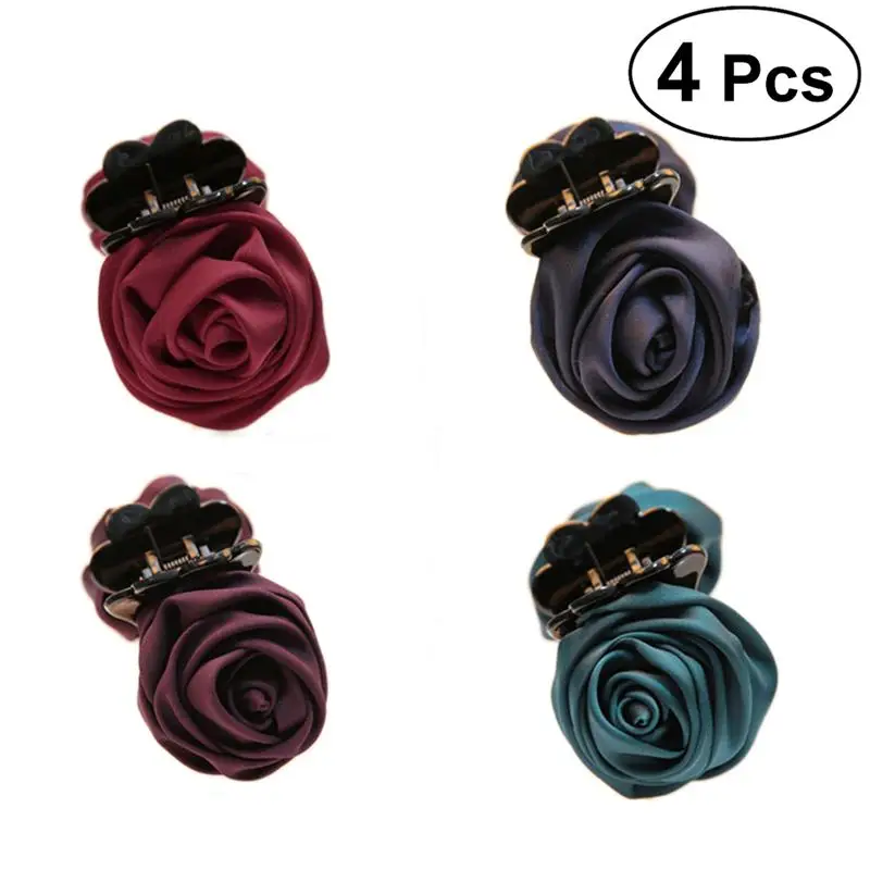 4pcs Hair Claw Decorative Rose Flower Sweet Hair Clamps Hair