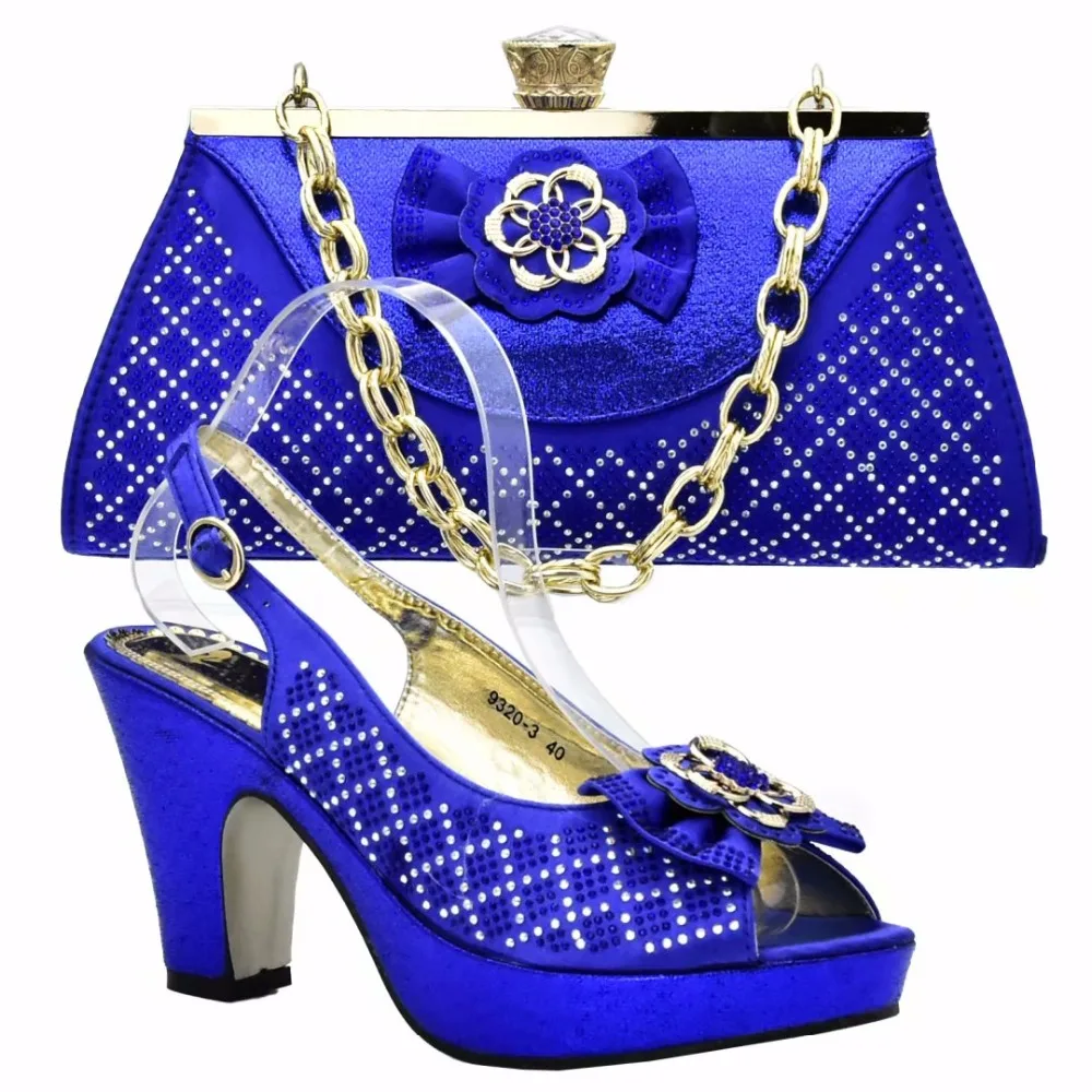 

New African Royal blue Shoe And Bag Set High Heel Italian Shoe With Matching Bag Best Selling Ladies Matching Shoe And Bag