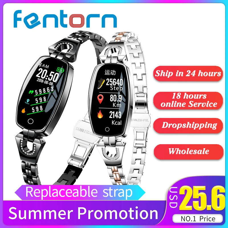 

Fentorn New Fashion Bluetooth Fitness Bracelet H8 Smart Bracelet Women Heart Rate Blood Pressure IP67 Waterproof Smart Wristband